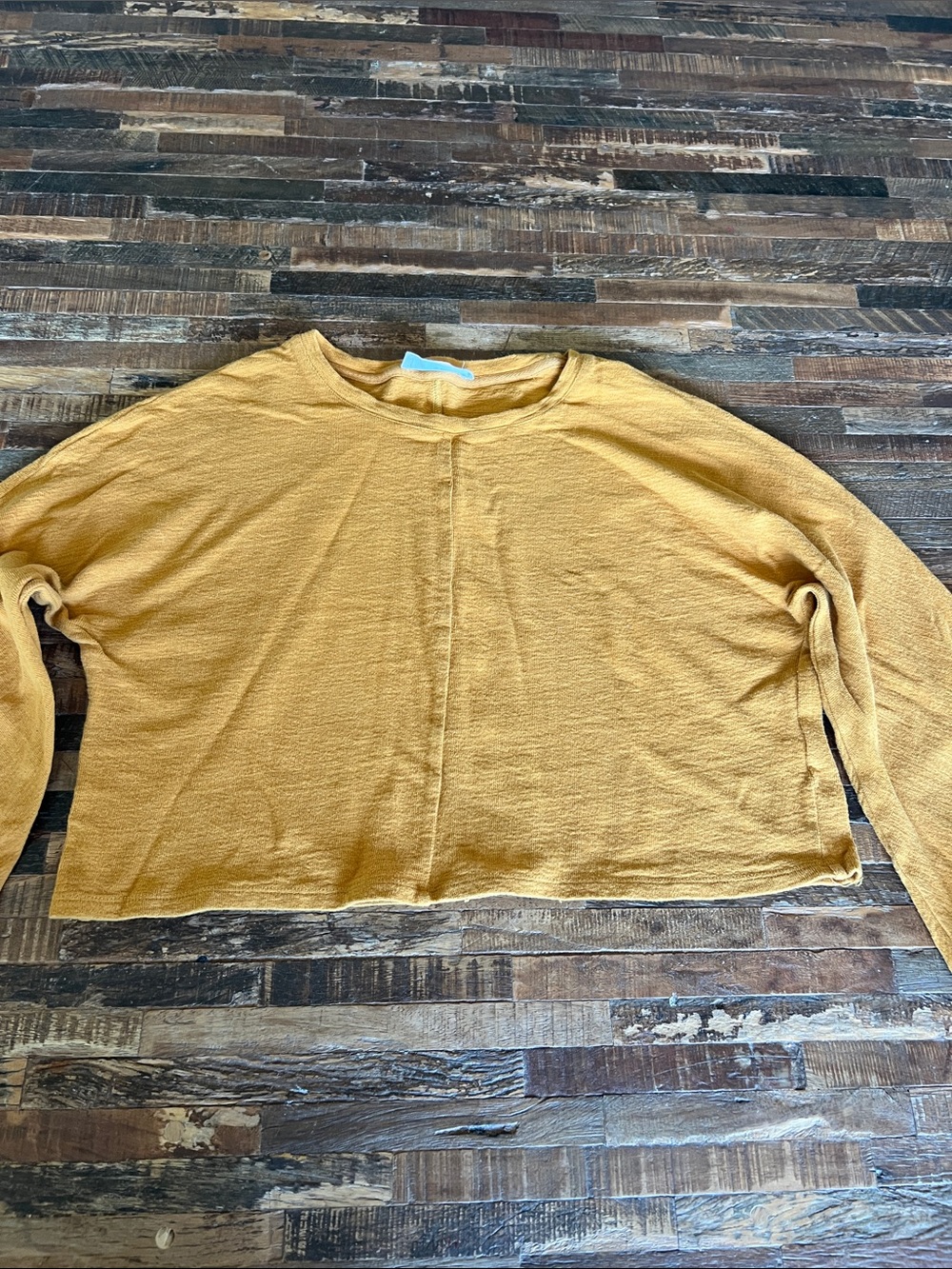 Elodie Boxy Cropped Crewneck Sweatshirt in Mustard Yellow